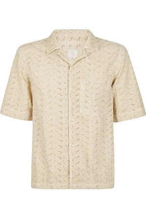 ELEVENTY Short Sleeve Cotton Shirt with Bowling Collar