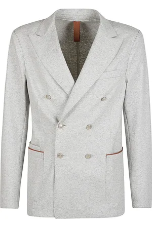 ELEVENTY Blazers, male, , 2XL, Double-Breasted Wool and Leather Jacket