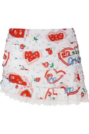 For Love & Lemons Short Skirts, female, , M, Red Asymmetrical Miniskirt with Rear Print