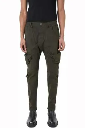 LA HAINE INSIDE US Slim-fit Trousers, male, , S, Khaki Stretch Cotton Cargo Trousers Lm192