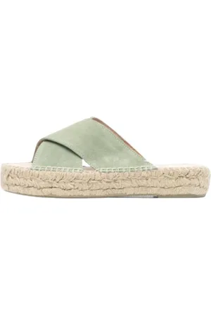 MANEBI Sliders, female, , 4 UK, Crossed straps suede sandals natural jute