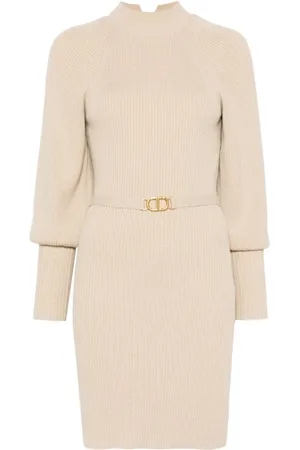 Twin-Set Knitted Dresses, female, , M, Ribbed Knit Dress with Belt