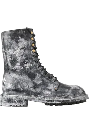 Dolce & Gabbana Lace-up Boots, male, , 5 1/2 UK, Chic Lace-Up Boots Grey-White