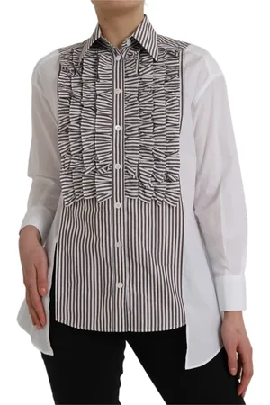Dolce & Gabbana Striped Cotton Top with Ruffle Collar