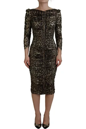 Dolce & Gabbana Midi Dresses, female, , 2XS, Elegant Leopard Print Midi Bodycon Dress