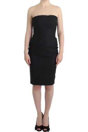 Roberto Cavalli Short Dresses, female, , L, Elegant Gray Strapless Dress with Gold Details