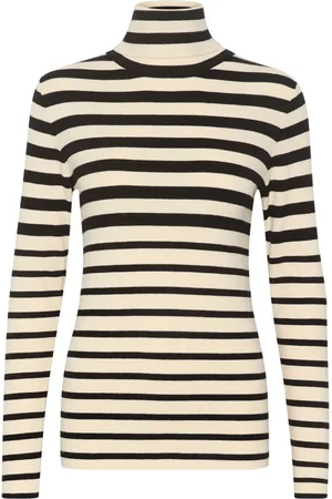 Soaked in Luxury Striped Rollneck Jumper Black White