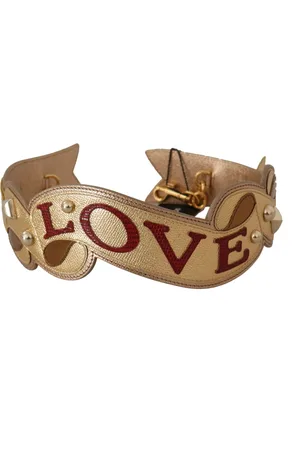 Dolce & Gabbana Bag Accessories, female, , ONE SIZE, Gold Leather Love Patch Bag Shoulder Strap