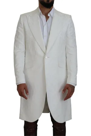 Dolce & Gabbana Single-Breasted Coats, male, , M, Elegant White Floral Brocade Trench Coat