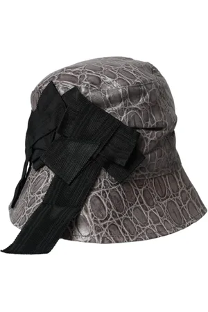 Dolce & Gabbana Hats, female, , 56 CM, Grey Black Leather Bucket Hat