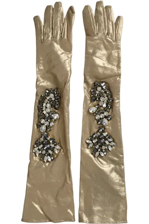 Dolce & Gabbana Gloves, female, , 6 1/2 IN, Crystal Embellished Satin Gloves