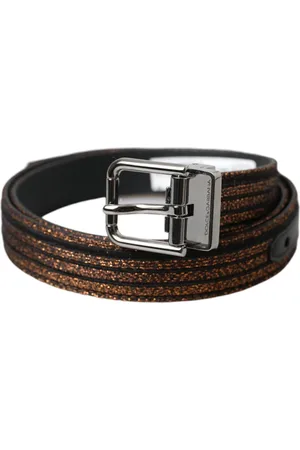 Dolce & Gabbana Belts, male, , 90 CM, Gold Jacquard Stripe Belt with Silver Buckle