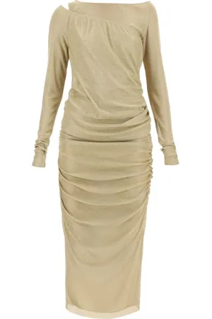 Dolce & Gabbana Long Lurex Knit Dress with Draped Panel