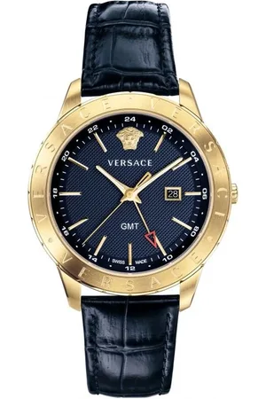 VERSACE Univers GMT blue gold leather watch