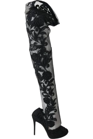 Dolce & Gabbana Over-knee Boots, female, , 6 UK, Floral Embroidered Overknee Boots