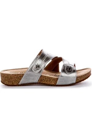 Josef Seibel Sliders, female, , 5 UK, Floral Pin Detail Silver Sandals Women