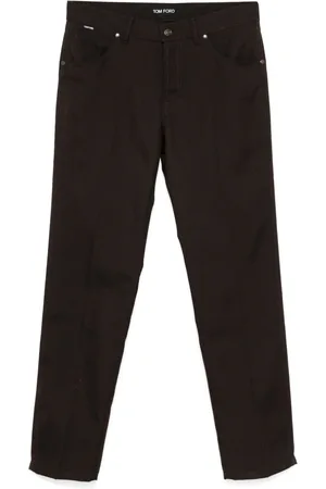 Tom Ford Slim-fit Trousers, male, , W34, Wool Blend Trousers with Leather Logo