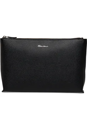 santoni Clutches, female, , ONE SIZE, Embossed Rectangular Leather Pouch