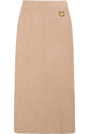 Maison Kitsuné Knitted Ribbed Skirt with Fox Motif