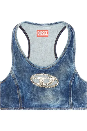 Diesel Cropped Denim Top with Crystal Plaque