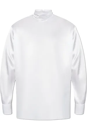 Dolce & Gabbana Long Sleeve Tops, male, , M, Silk top with stand-up collar