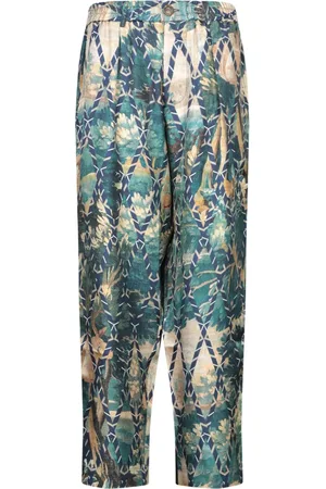 PIERRE-LOUIS MASCIA Straight Trousers, female, , M, Blue Floral Silk Trousers