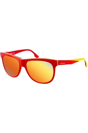 Diesel Sunglasses, male, , ONE SIZE, Red Acetate Frame Sunglasses with Yellow Contours