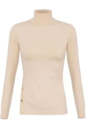 Elisabetta Franchi Ivory Turtleneck Jumper with Gold Buttons