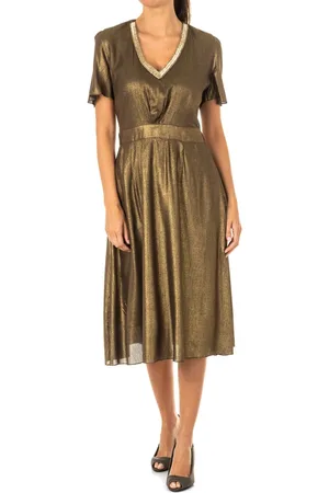 La Martina Midi Dresses, female, , XS, Short Sleeve Dress with Ruffled Sleeves and Gemstone Embellishments