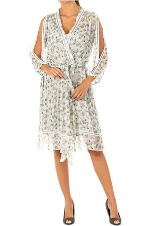 La Martina Short Dresses, female, , S, Elastic 3/4 Sleeve Dress with Deep Neckline and Lace Trim