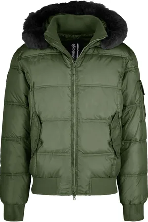 Bomboogie Down Jackets, male, , 2XL, Down Padded Bomber Jacket with Hood featuring Genuine Black Fur Trim