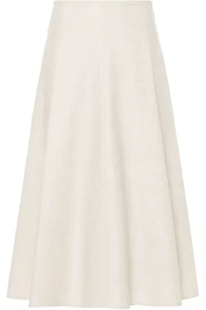 Brunello Cucinelli Midi Skirts, female, , M, Ivory Wool-Cashmere A-Line Skirt