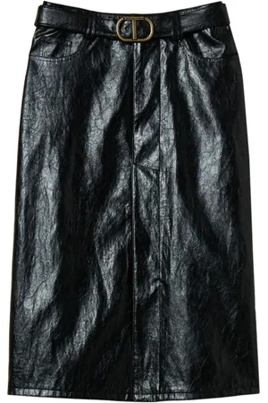 Twin-Set Leather Skirt with Gold-tone Logo