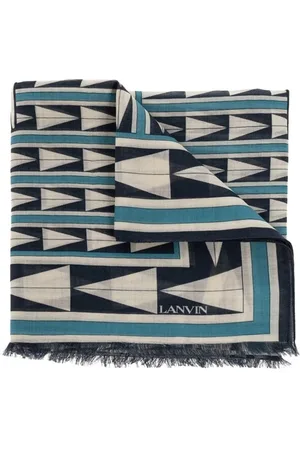 Lanvin Blue Geometrical Pattern Wool Scarf