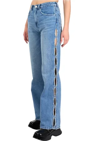 Purple Brand Wide Leg Denim Jeans with Pearl Detail