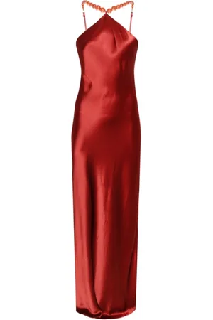 Staud Satin Halter Slip Dress with Beaded Straps