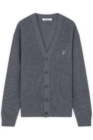 Maison Kitsuné Ribbed Cardigan with Tonal Logo Detail