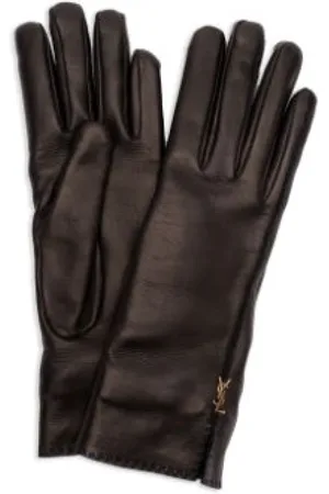 Saint Laurent Smooth Leather Gloves with Small Golden Logo