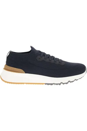 Brunello Cucinelli Cotton Knit and Semi Glossy Leather Runners