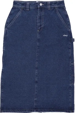 Obey Denim Skirts, female, , W28, Denim Midi Skirt Stonewash Indigo