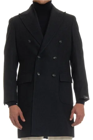 BARBA Double-Breasted Coats, male, , 2XL, Double-Breasted Wool Coat Herringbone