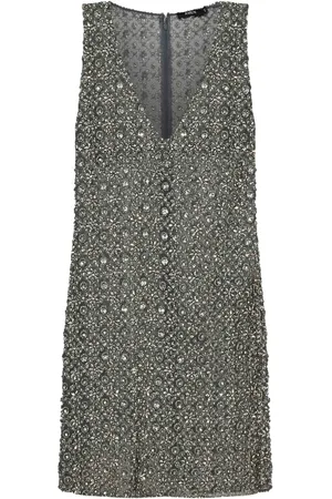 AMEN Grey Tulle Minidress with Crystal Embroidery