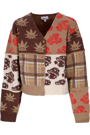 Huf Nature Patchwork V-Neck Cardigan Brown