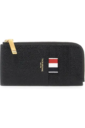Thom Browne Wallets & Cardholders, male, , ONE SIZE, Pebble Grain Leather Cardholder with Tricolor Ribbon