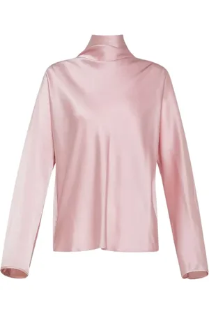 FORTE FORTE Long Sleeve Tops, female, , S, Silk Satin High Neck Kimono Blouse