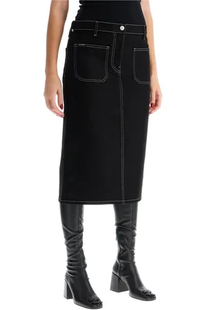 Courrèges Stretch Denim Midi Skirt with Slit Pockets