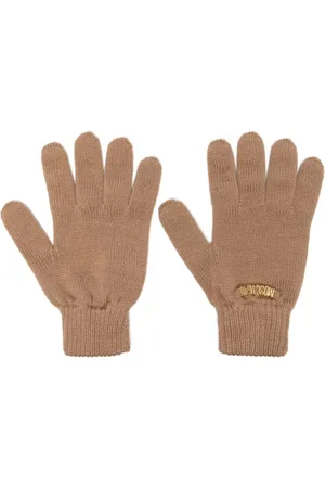 Moschino Gloves, male, , ONE SIZE, Wool Knit Gloves with Gold Logo
