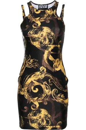 VERSACE Short Dresses, female, , XS, Black Watercolour Print Mini Dress
