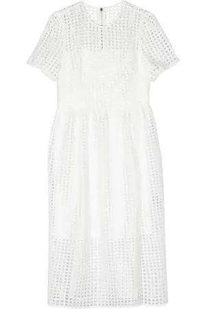 DKNY Midi Dresses, female, , XL, Lace Jewel Neck Midi Dress Beige
