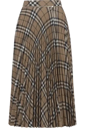 Burberry Midi Skirts, female, , 2XS, Check Pleated Wool Blend Skirt